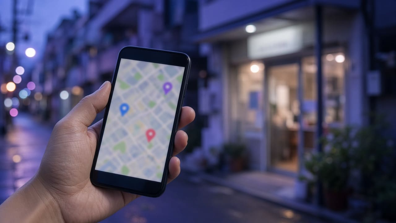 地図アプリで近くの店舗を探す様子